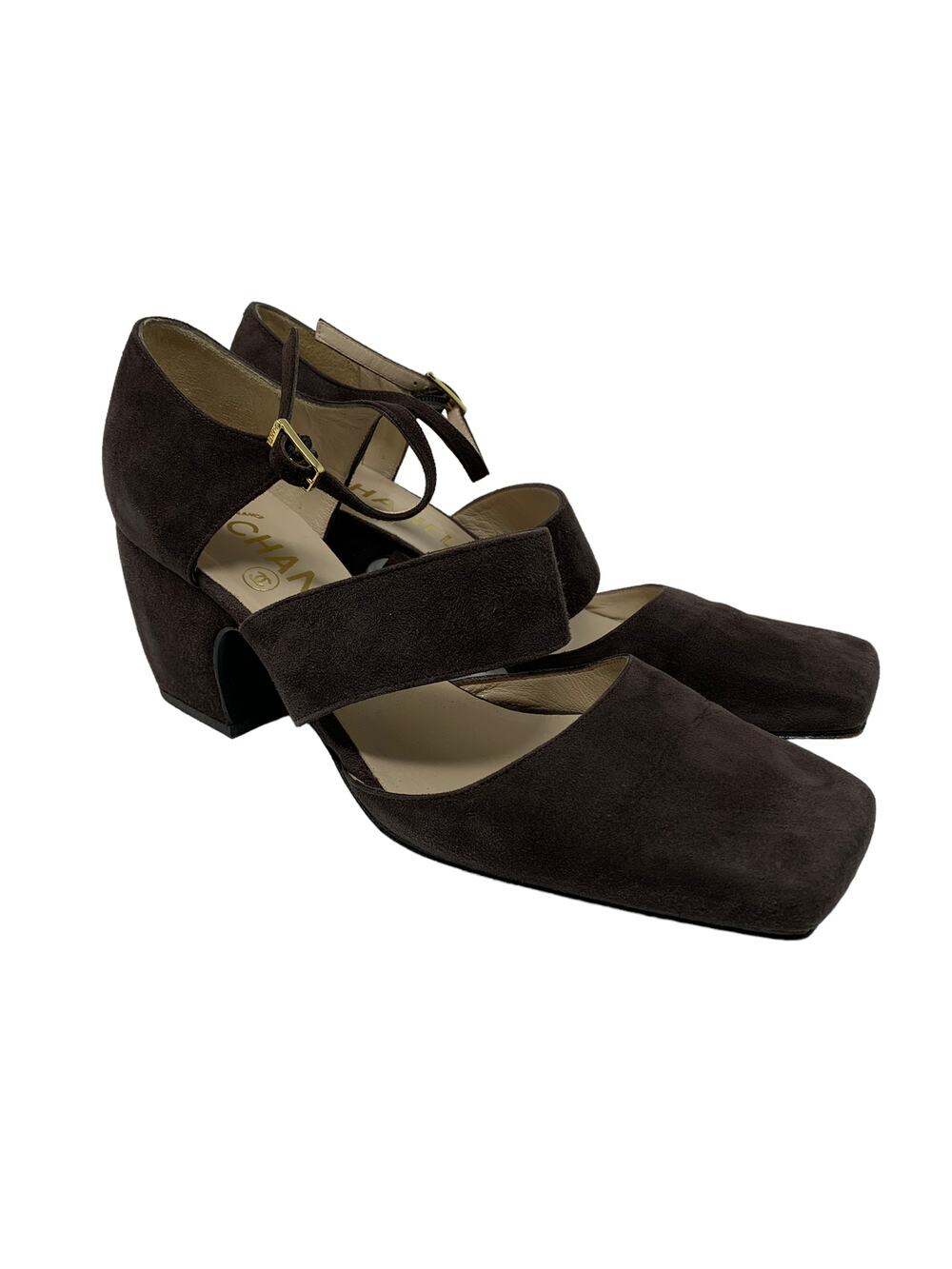 Chanel Women's Size 38 US 7 Square Toe Slingback Pumps Chocolate Brown Suede